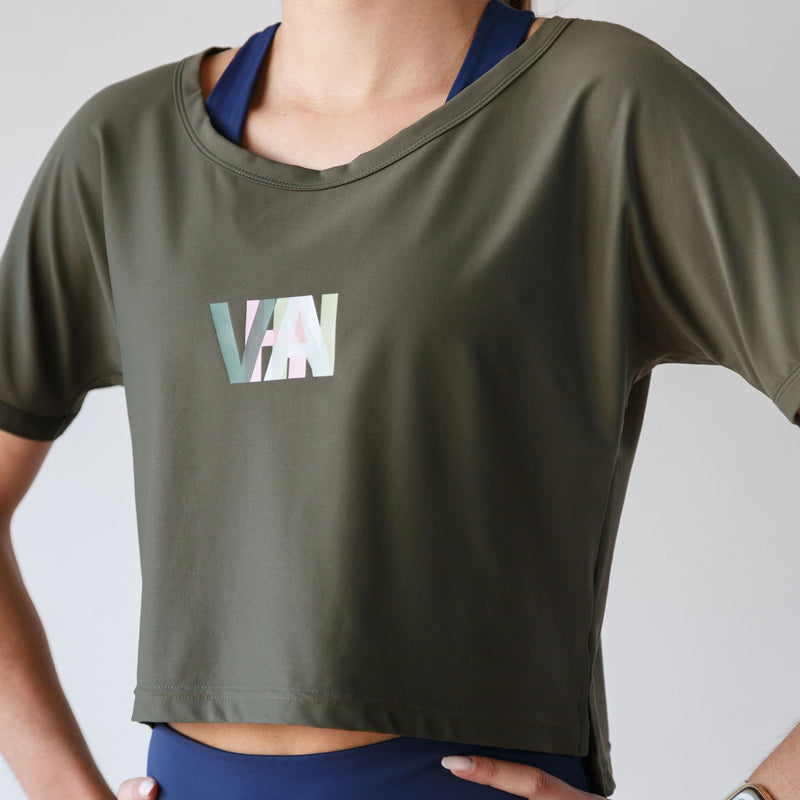 Womens Military Green Running Boxy Tee