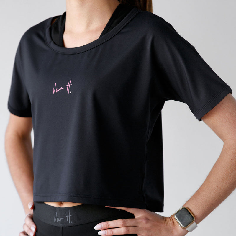 Womens Black Running Boxy Tee