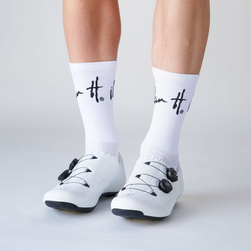 White socks with black logo