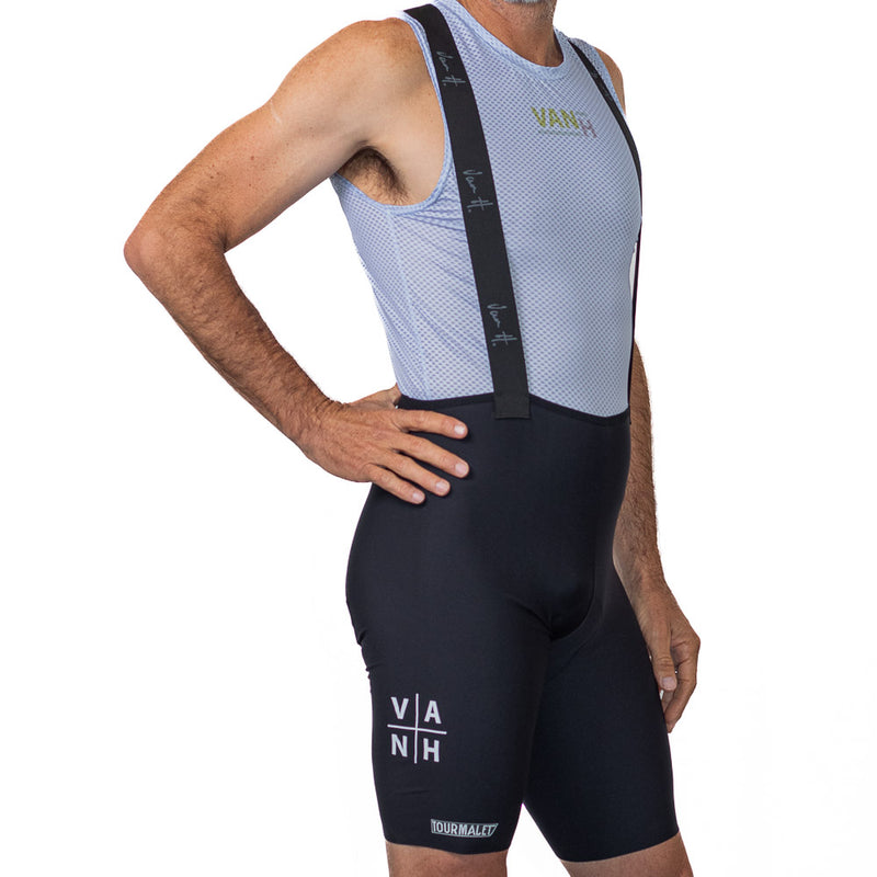 Black cycling bib shorts. Cycling Tights. With Van H Branding. Van H Base layer, Cycling bib, cycling shorts, cycling tights, premium cycling bib, south Africa, Van H, cycling mens cycling bib, womens cycling bib, elastic interface 