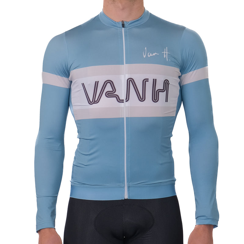 Long sleeve light blue cycling jersey women. UV Protective cycling jersey. light cycling jersey, retro, Cycling jersey, cycling top, summer cycling jersey, mens cycling jersey, womens cycling jersey, cycling, south Africa, van h, premium cycling wear.