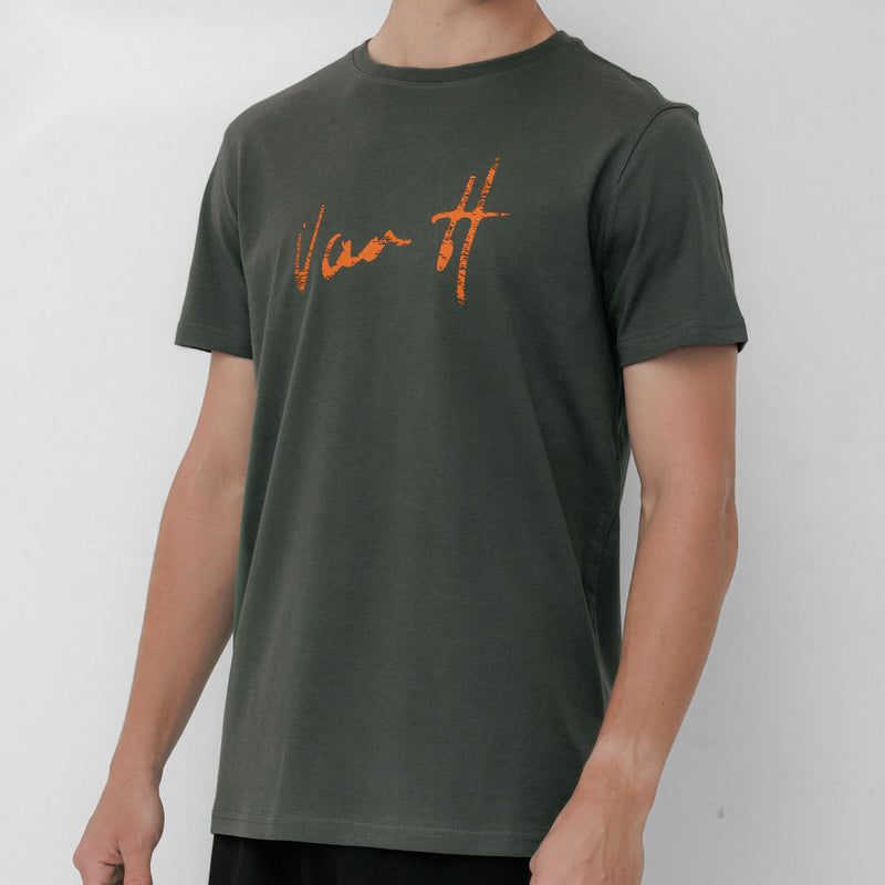 Mens Olive Orange logo t-shirt
