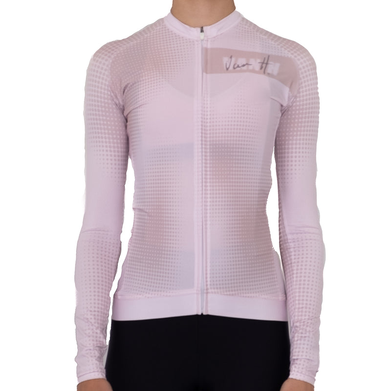 Long sleeve. light pink. cycling jersey. women. UV Protective cycling jersey. light cycling jersey, retro, Cycling jersey, cycling top, summer cycling jersey, mens cycling jersey, womens cycling jersey, cycling, south Africa, van h, premium cycling wear.