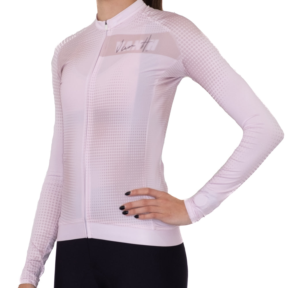 Long sleeve. light pink. cycling jersey. women. UV Protective cycling jersey. light cycling jersey, retro, Cycling jersey, cycling top, summer cycling jersey, mens cycling jersey, womens cycling jersey, cycling, south Africa, van h, premium cycling wear.